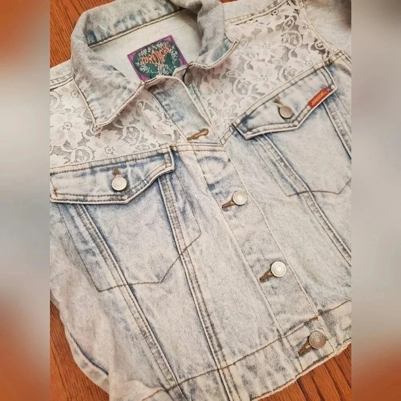 JORDACHE - VINTAGE 90s Acid Qash Cropped Denim & Lace Jacket - Picture 2 of 9